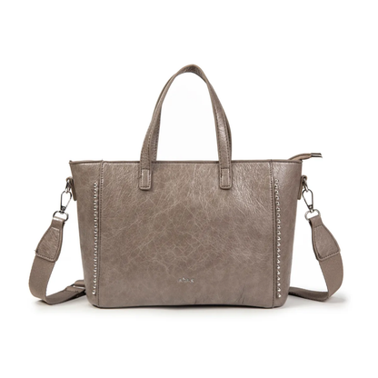 Bolso shopper con asas o bandolera con cadena de bolitas plateadas
