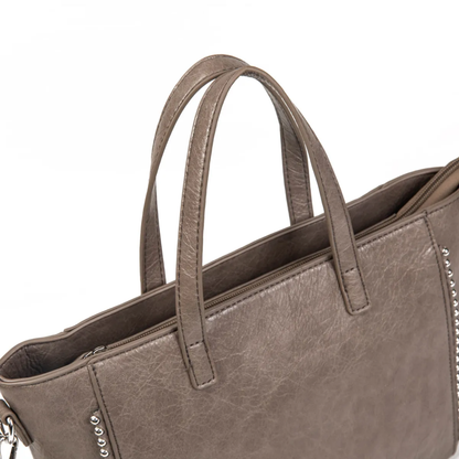 Bolso shopper con asas o bandolera con cadena de bolitas plateadas