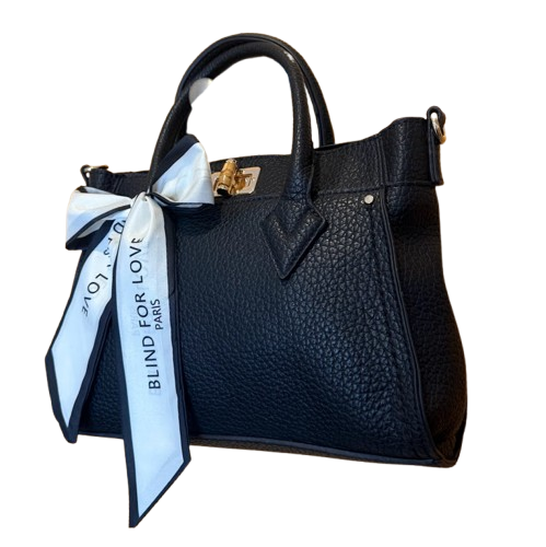 Bolso de ecopiel negro con lazo “Blind for Love” – Estilo parisino elegante.