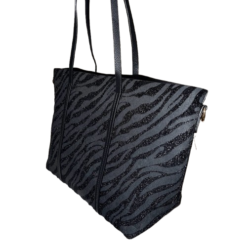 Bolso shopper negro reversible con estampado cebra glitter