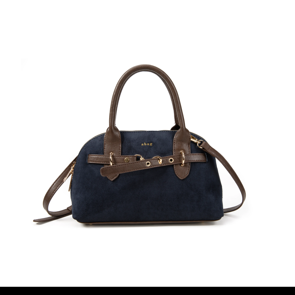 Bolso satchel azul efecto ante, vista frontal