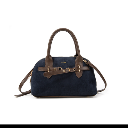 Bolso satchel azul efecto ante, vista frontal