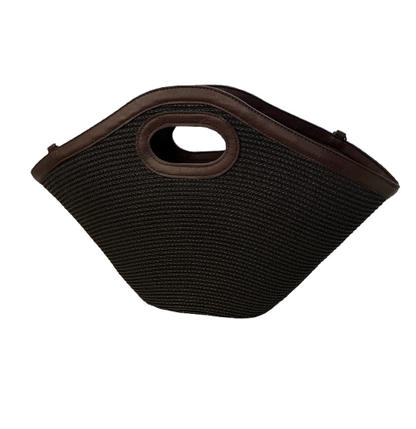 Bolso capazo de rafia negro choco con asa de mano