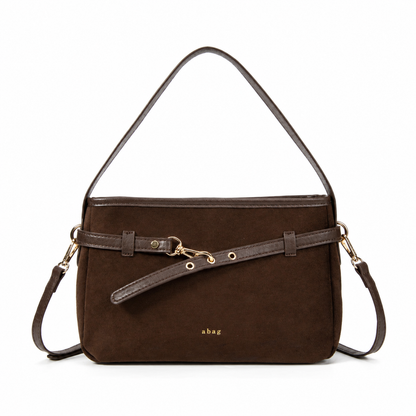 Bolso de hombro de antelina color coffee, vista frontal