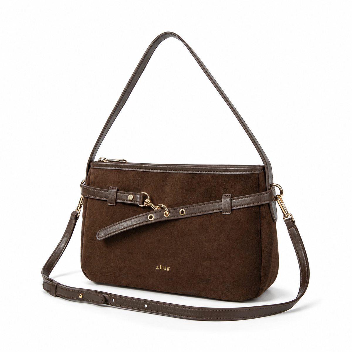 Bolso de hombro de antelina color coffee, vista lateral