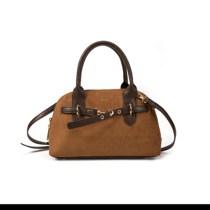 Bolso satchel marrón efecto ante, vista frontal