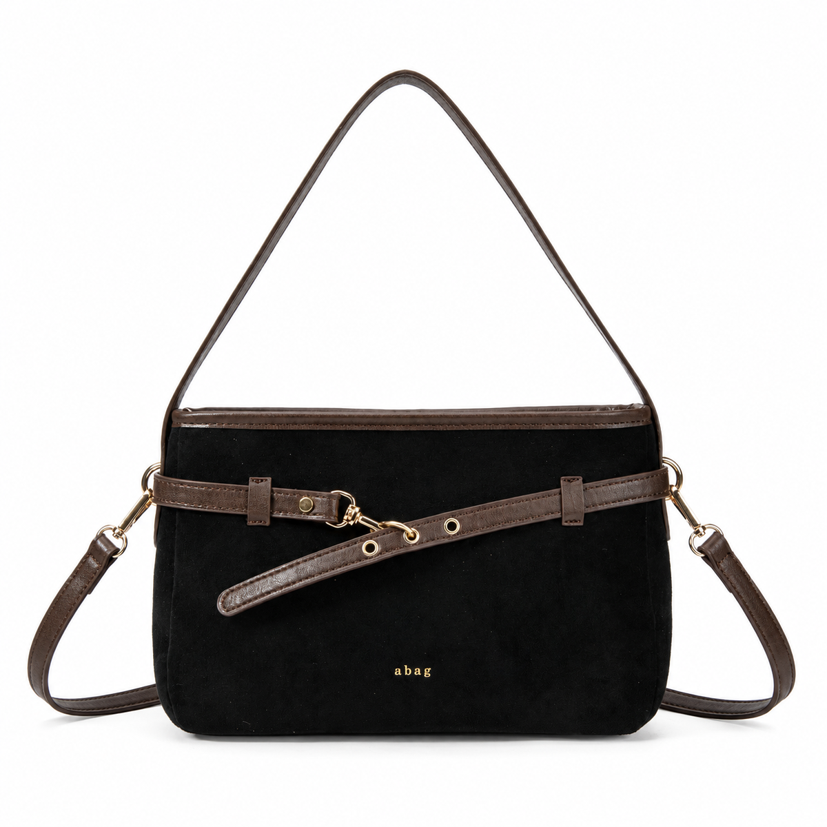 Bolso de hombro de antelina color negro, vista frontal