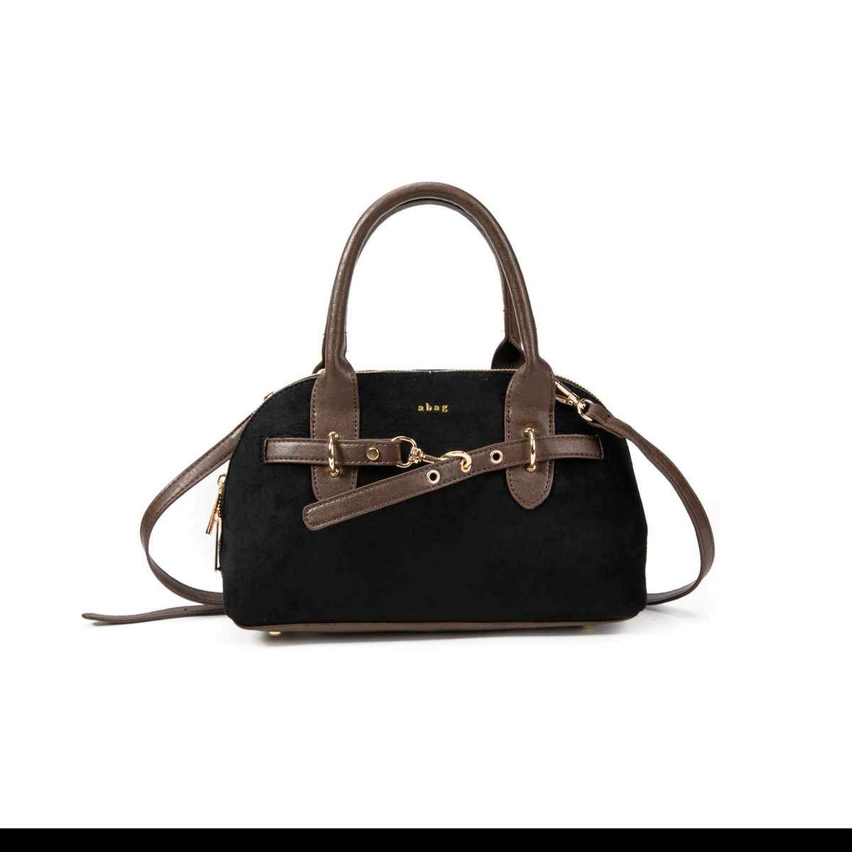 Bolso satchel negro efecto ante, vista frontal