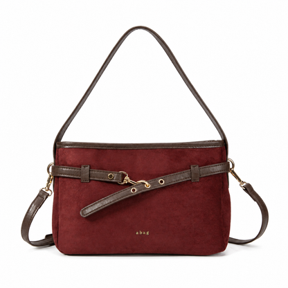 Bolso de hombro de antelina color vino, vista frontal