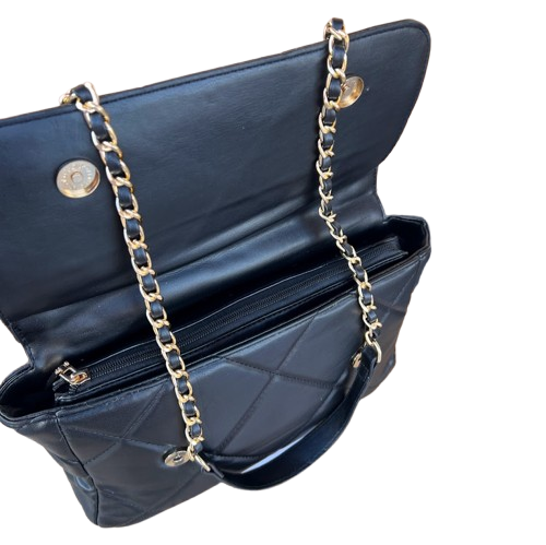 👜 Bolso acolchado negro con cadena dorada estilo clásico y sofisticado