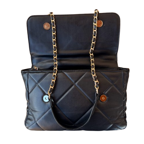 👜 Bolso acolchado negro con cadena dorada estilo clásico y sofisticado