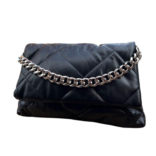 👜 Bolso acolchado negro con cadena plateada de diseño elegante y moderno