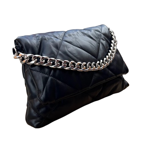 👜 Bolso acolchado negro con cadena plateada de diseño elegante y moderno