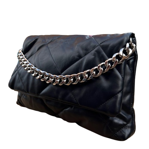 👜 Bolso acolchado negro con cadena plateada de diseño elegante y moderno