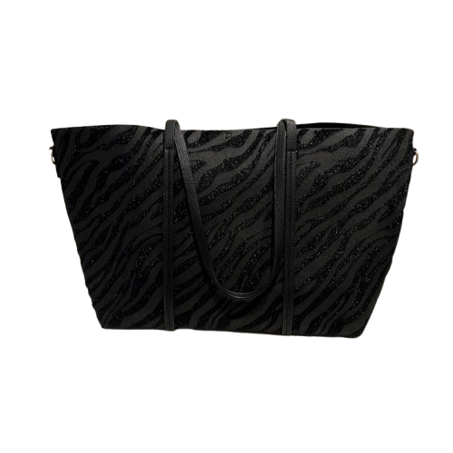 Bolso shopper negro reversible con estampado cebra glitter