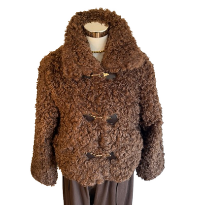 Chaqueta rizada efecto pelo de caniche marrón chocolate
