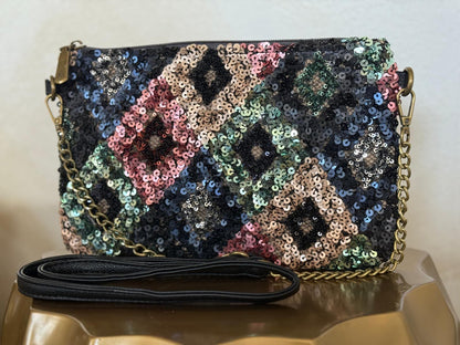Cartera de mano de lentejuelas + asa larga
