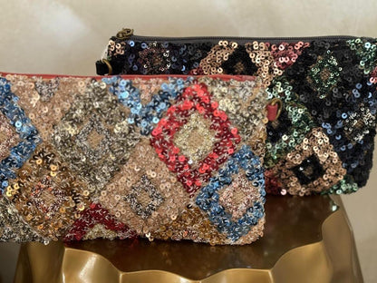 Cartera de mano de lentejuelas + asa larga